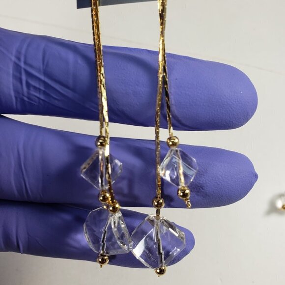 Clear Acrylic Beads Drop Earrings w/ Gold-tone Fringe Chain Dangle Chic Jewelry - Picture 7 of 8